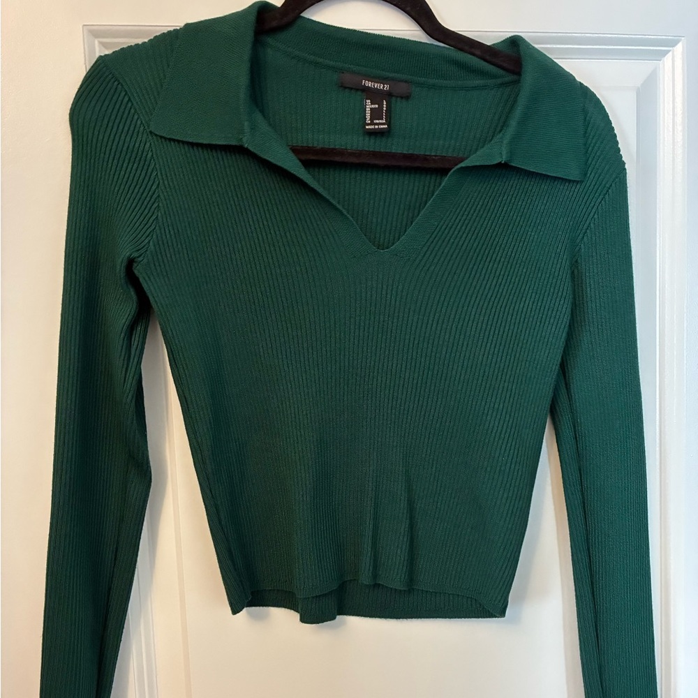 Women Forever 21 collar green long sleeve top Size large #green #tops